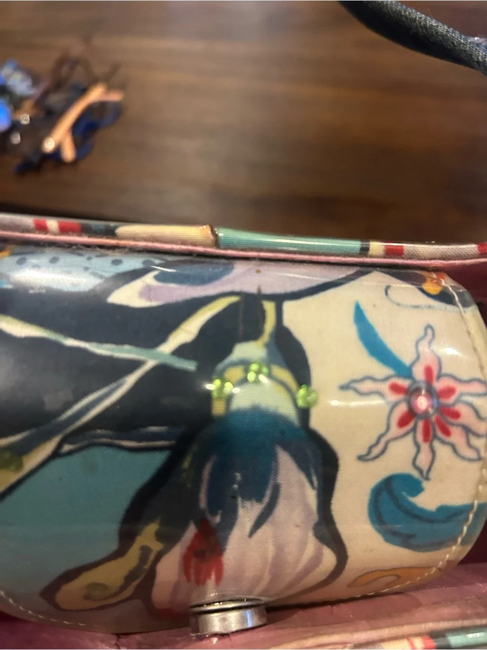Floral Embellished Blue Multicolor Tote Bag